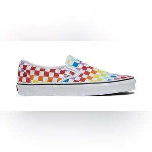 Rainbow checkered slip-on vans
